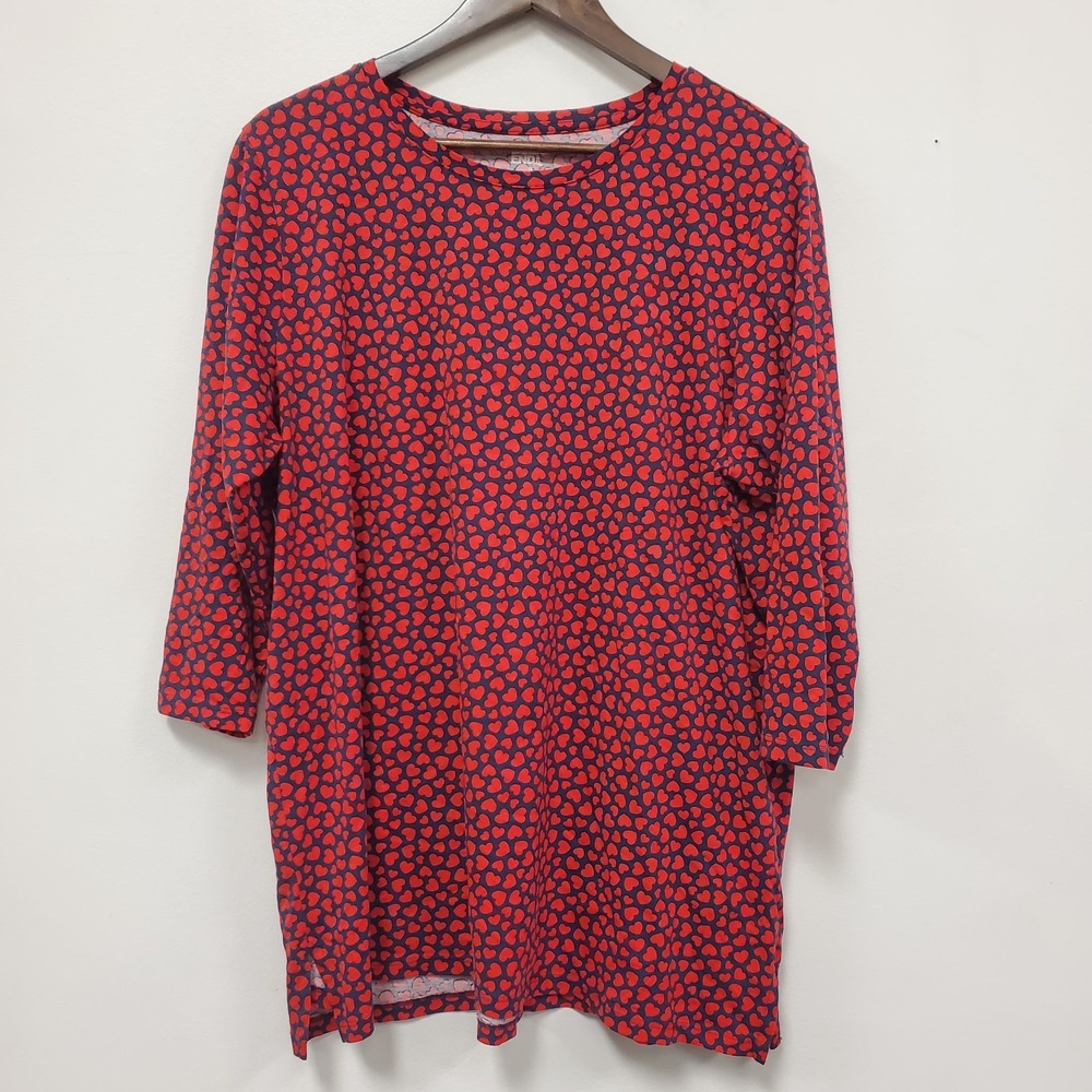 Lands End Womens 3/4 Shirt Size 1X Red Blue Cotton Comfort Novelty Heart Print